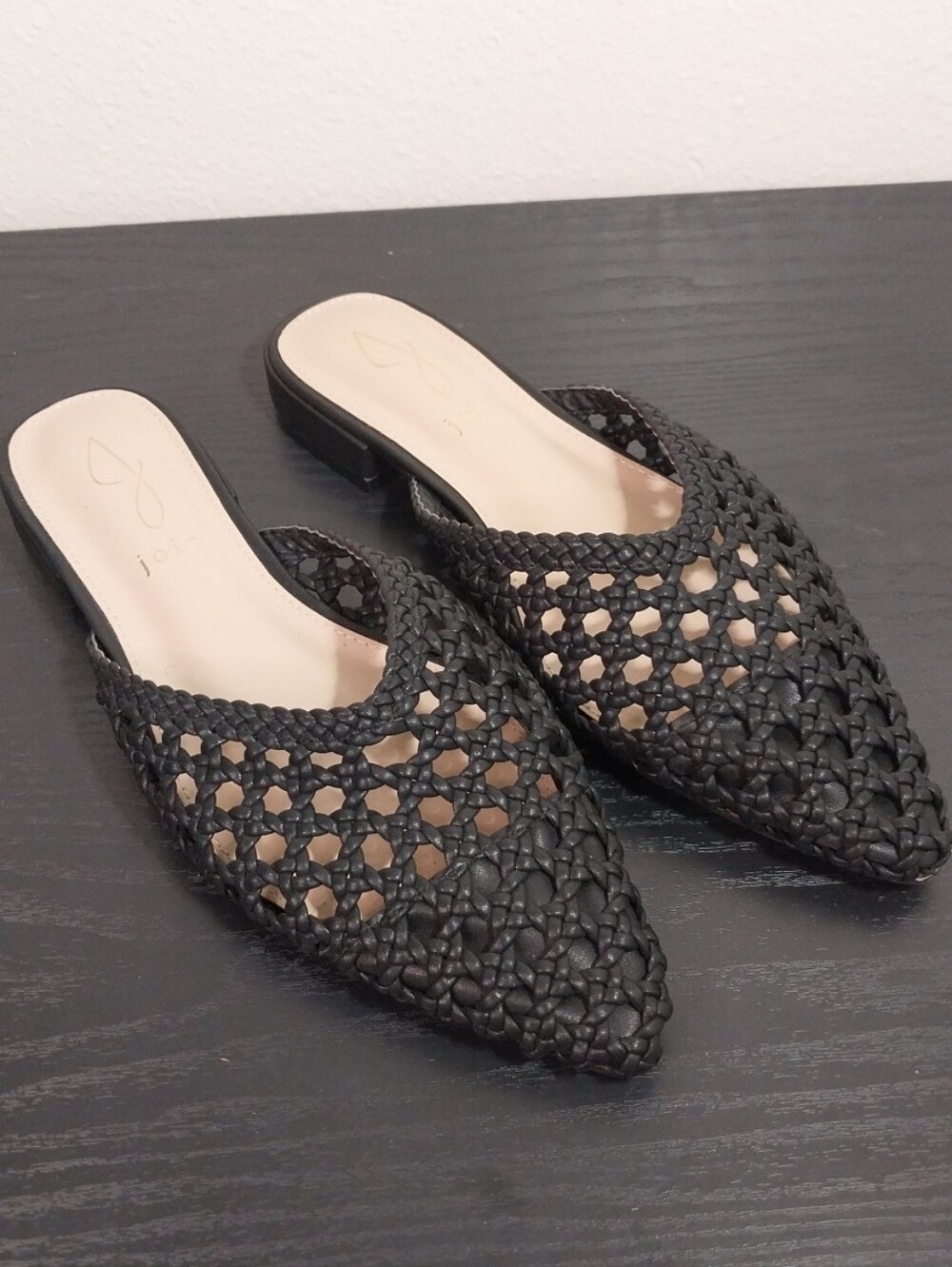 Joie Gunner Black Woven Pointed-Toe Slip-On Mules Size 7M